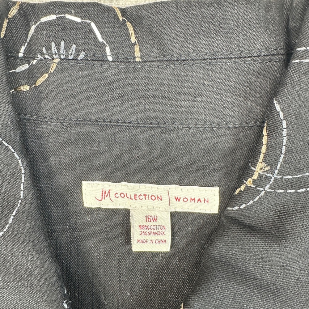 JM Collection Jacket Women 16W Black Embroidered Circle Button Front Stretch - Picture 4 of 8